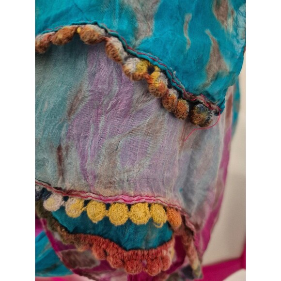 SUDHA Boho Silk Scarf Watercolor Boho Festival Scarf Magenta Teal - Picture 3 of 5